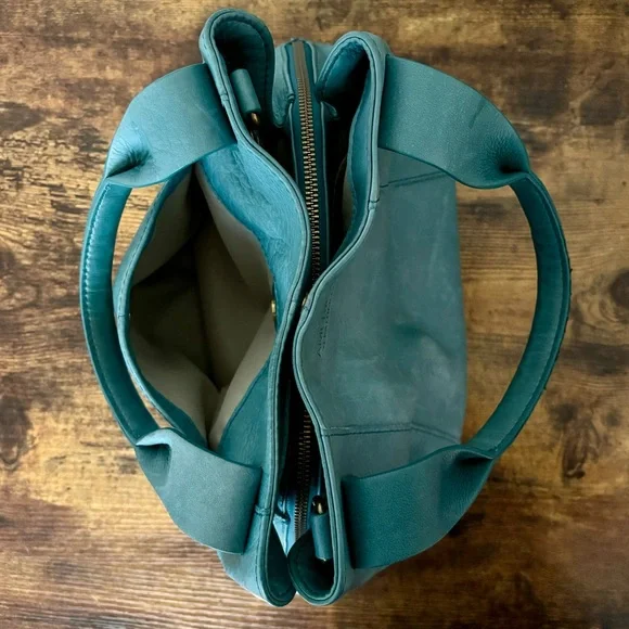 American Leather Co. Ada Triple Entry Satchel Crossbody Hobo Teal Medium - Picture 8 of 10